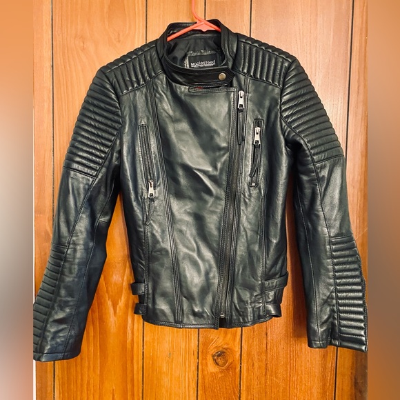 Maplesteed Women’s Genuine Black Sheepskin Leather Moto Biker Jacket Slim Fit - Picture 2 of 9